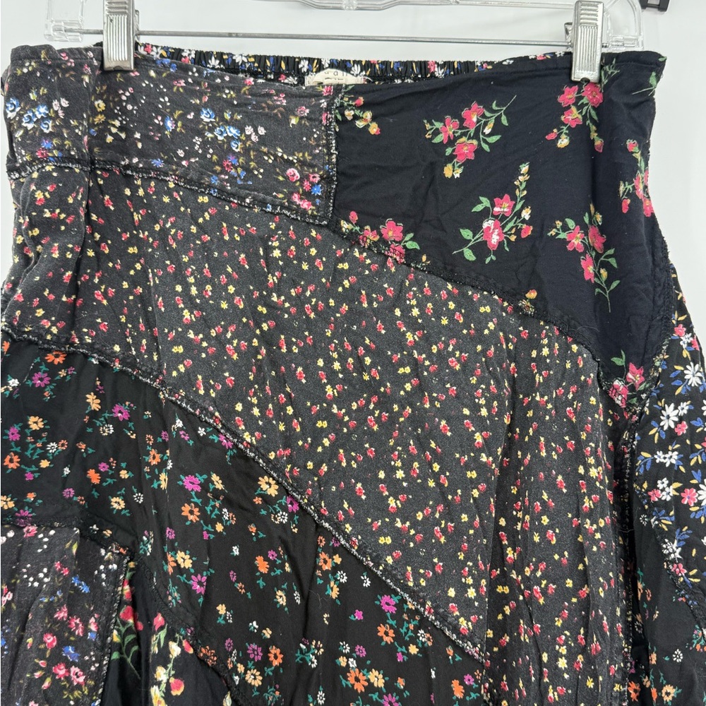 Boho Patchwork Floral Handkerchief Hem Maxi Black Cottagecore Fairy Grunge - Picture 5 of 12
